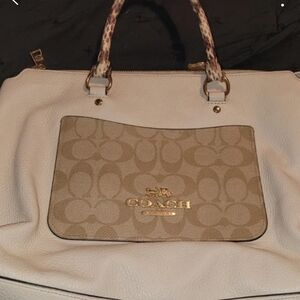 Coach Cream and Tan Signature Shoulder Bag
